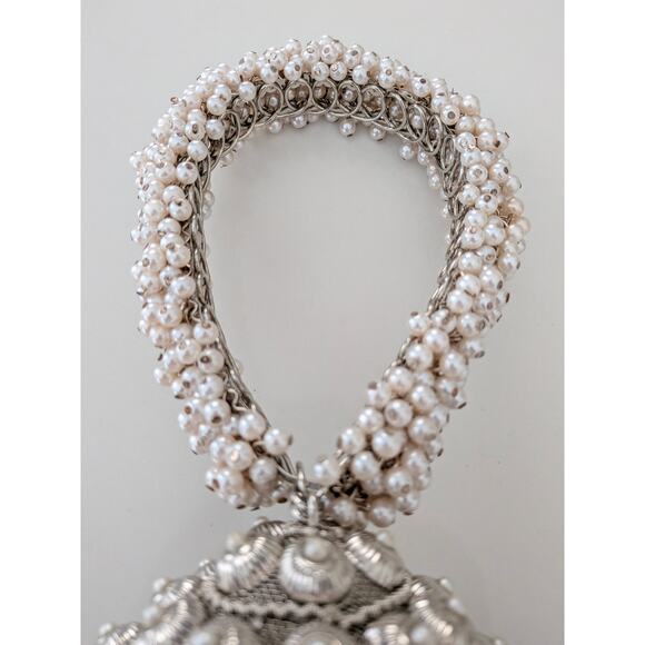 Ramla Cocktail Pearl Handmade Beaded Bag Silver Evening Clutch Purse Handbag - Picture 3 of 7